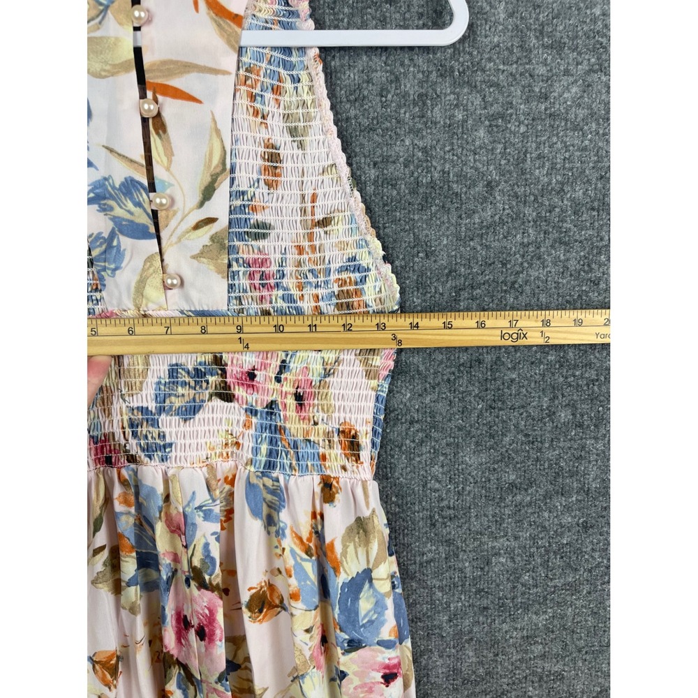 Gypsies & Moondust Floral Maxi Dress Women's Medium Pink Blue Smocked Sleeveless - Picture 7 of 12